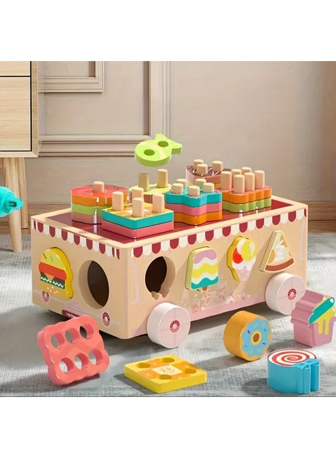 جي إتش تي أو واي 749 عربة ألعاب خشبية قابلة للتراص لتحضير الحلوى والمثلجات للأطفال لتطوير المهارات - Image 5